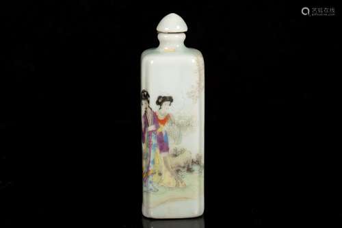 A FAMILLE ROSE MOLDED 'FIGURAL' PORCELAIN SNUFF BOTTLE