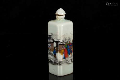 A FAMILLE ROSE MOLDED PORCELAIN SNUFF BOTTLE