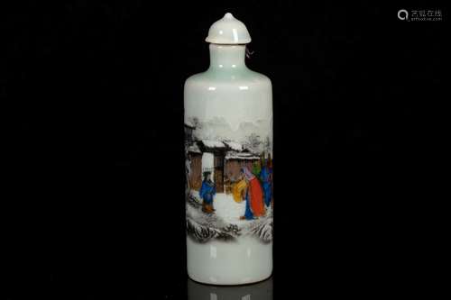 A FAMILLE ROSE MOLDED PORCELAIN SNUFF BOTTLE