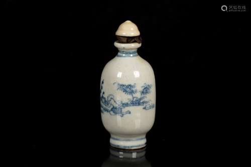 A BLUE AND WHITE MOLDED PORCELAIN SNUFF BOTTLE