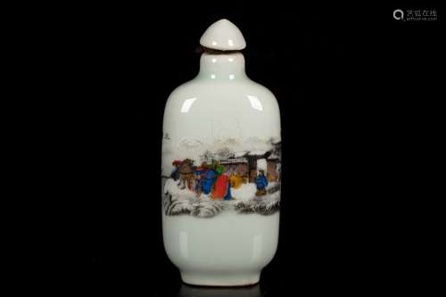 A FAMILLE ROSE MOLDED PORCELAIN SNUFF BOTTLE