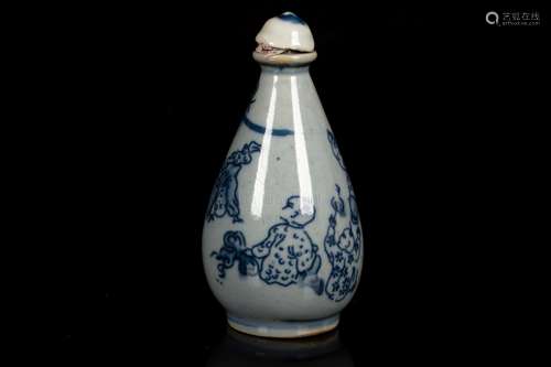 A BLUE AND WHITE MOLDED PORCELAIN SNUFF BOTTLE