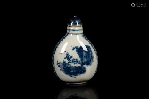 A BLUE AND WHITE MOLDED 'LANDSCAPE' PORCELAIN SNUFF BOTTLE