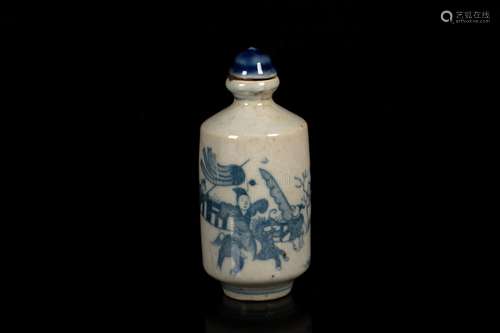 A BLUE AND WHITE MOLDED PORCELAIN SNUFF BOTTLE