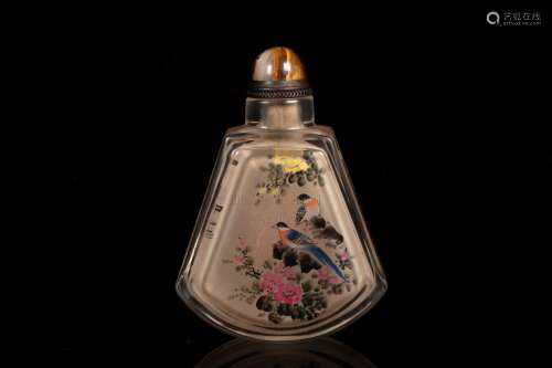 A INSIDE-PAINTED 'FLOWER AND BIRD' GLASS SNUFF BOTTLE