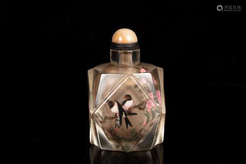 A INSIDE-PAINTED 'FLOWER AND BIRD' GLASS SNUFF BOTTLE