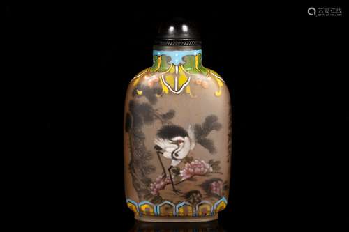 A INSIDE-PAINTED 'FLOWER AND BIRD' GLASS SNUFF BOTTLE