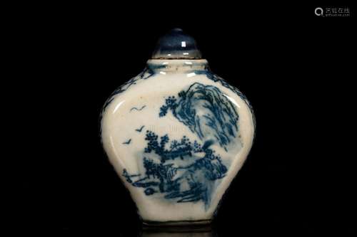 A BLUE AND WHITE MOLDED PORCELAIN SNUFF BOTTLE