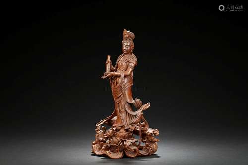 CARVED BAMBOO GUANYIN FIGURE