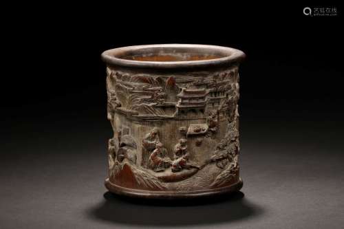 BAMBOO RELIEF CARVED BRUSH POT