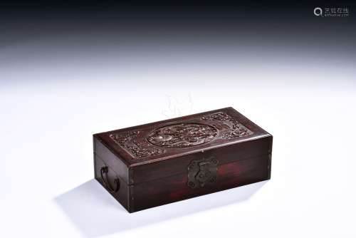 HONGMU WOOD CARVED 'DRAGONS' BOX
