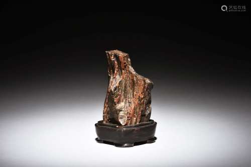 A SMALL SCHOLAR ROCK WITH ORIGINAL WOOD BASE