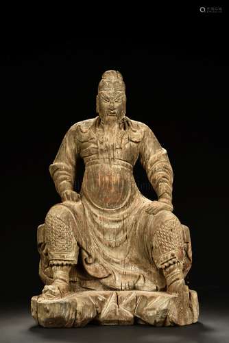 WOOD CARVED GUAN YU SEATED FIGURE