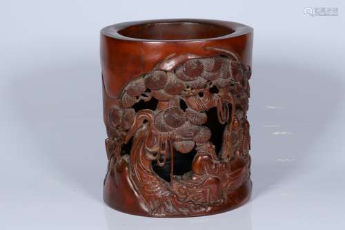 A BAMBOO CARVED BRUSH POT