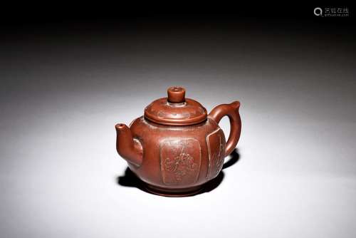 YIXING ZISHA OPEN MEDALLION TEAPOT