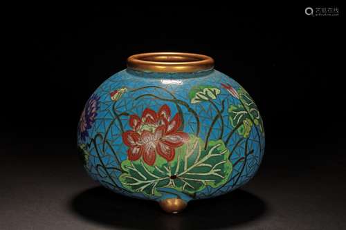 CLOISONNE ENAMELED TRIPOD SMALL JAR