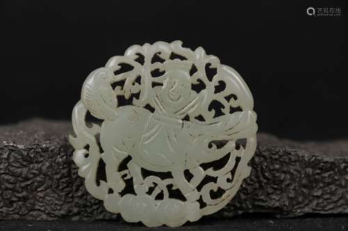 A WHITE JADE OPENWORK 'FIGURAL' PLAQUE