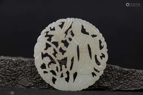 A WHITE JADE OPENWORK 'FIGURAL' PLAQUE