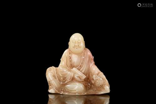 SHOUSHAN SOAPSTONE CARVED 'ARHAT' FIGURE