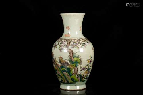 A FAMILLE ROSE 'FLOWER AND BIRD' VASE