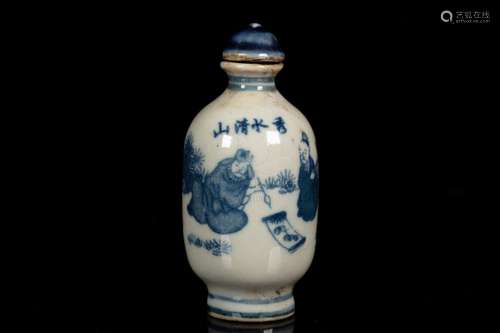 A BLUE AND WHITE MOLDED PORCELAIN SNUFF BOTTLE