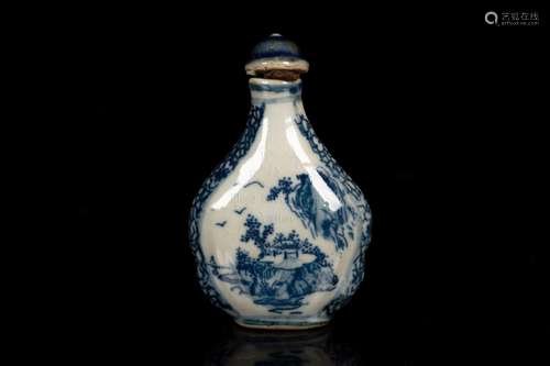 A BLUE AND WHITE MOLDED PORCELAIN SNUFF BOTTLE