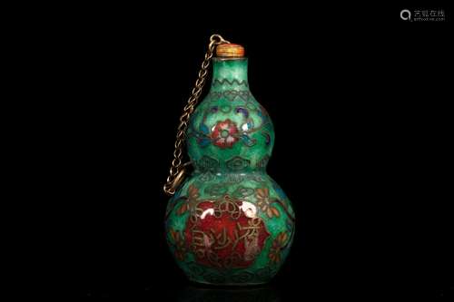 AN ENAMELED BRONZE DOUBLE-GOURD SNUFF BOTTLE