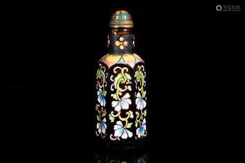 A FLOWER OVERLAY BROWN GLASS SNUFF BOTTLE