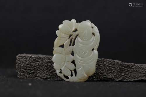 A WHITE JADE OPENWORK 'KID' PLAQUE