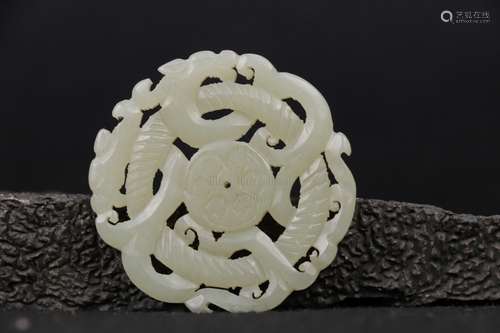 A WHITE JADE OPENWORK PLAQUE