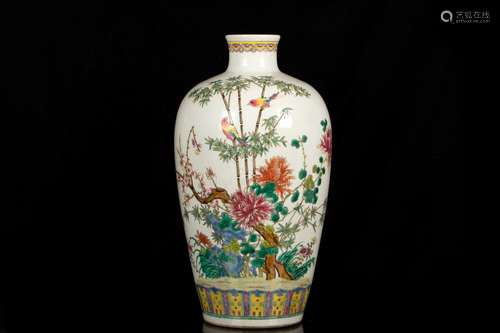 A FAMILLE ROSE 'FLOWER AND BIRD' VASE