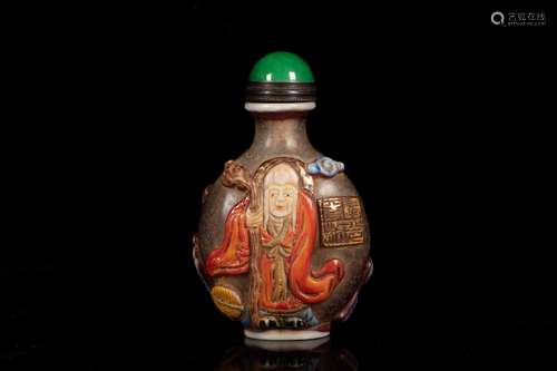 A 'LONGEVITY GOD' OVERLAY SNUFF BOTTLE