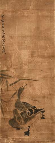 SHEN ZHOU: INK ON PAPER PAINTING 'GEESE'