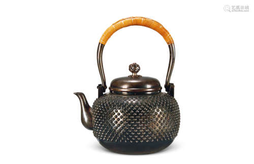 江户时代 雾散型纯银茶壶