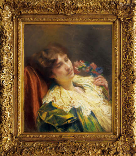 保罗·阿尔伯特·贝纳尔 19世纪末 椅上少女 纸本油画棒