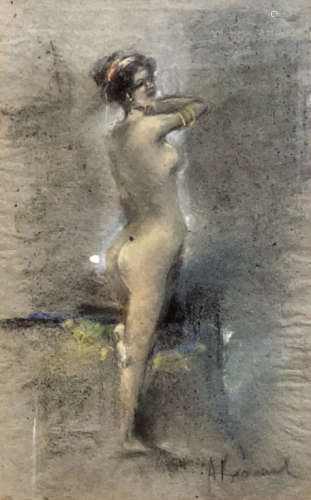 保罗·阿尔伯特·贝纳尔 19世纪末 背影少女 纸本油画棒