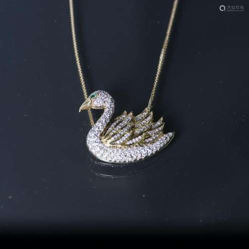 A YELLOW GOLD SWAN PENDANT, GLS CERTIFIED