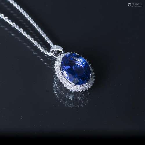 A TANZANITE & DIAMOND NECKLACE, GIA & AIGL CERTIFIED