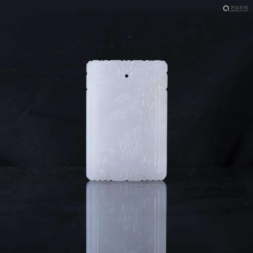 A WHITE JADE RECTANGULAR PENDANT PLAQUE