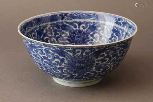 A BLUE AND WHITE LOTUS BOWL,QING DYNASTY, KANGXI PERIOD