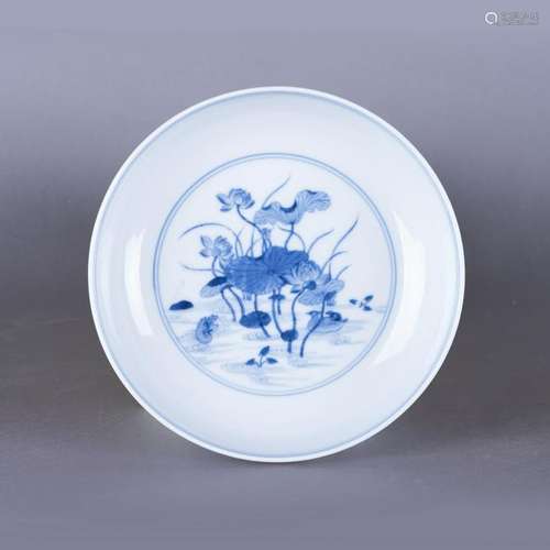 A BLUE AND WHITE 'MANDARIN DUCK' DISH, YONGZHENG PERIOD