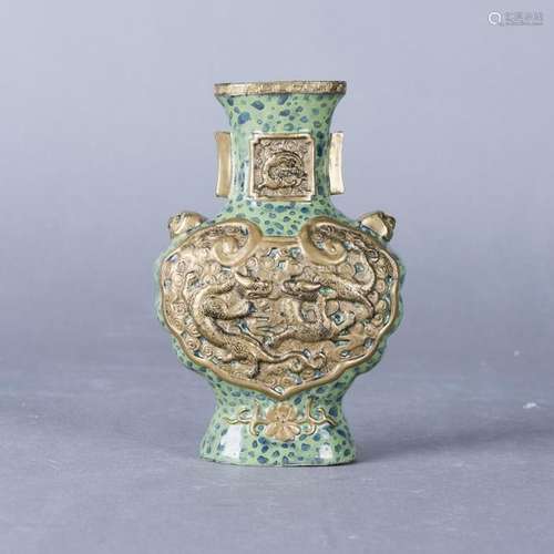 A GILT-BRONZE MOUNTED GREEN GROUND VASE