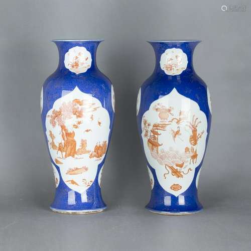 AN IRON-RED AND GILT DECORATED POWDER BLUE VASE