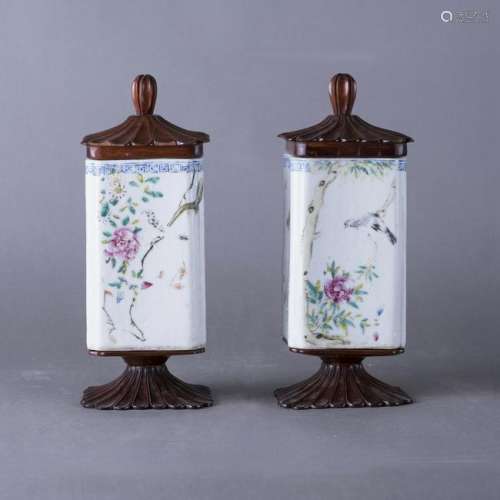 A PAIR OF FAMILLE ROSE TEA CANISTERS, REPUBLIC PERIOD