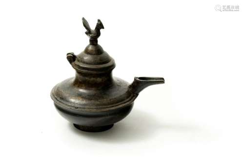 Oil lamp, China \nBronze, archaizing, knob depicts …