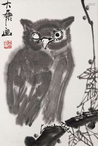 Owl, China, 20th century \nTempera on paper, seal a…
