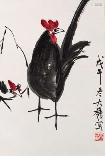 Rooster and chicken, China, 20th century \nTempera …