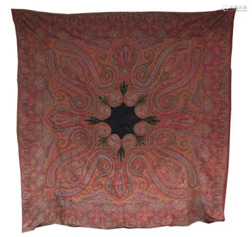 Square shawl, India, ca. 1850 \nRed ground, paisley…