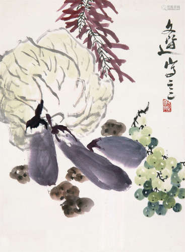 汤文选（1925～2009） 蔬果图 立轴 设色纸本