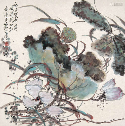 萧平（b.1942） 花卉 镜心 设色纸本